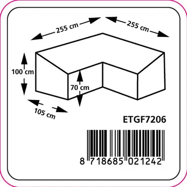 Hoes loungeset hg rug 255x255x100/70 grs afmetingen, Eurotrail hoezen, tuinmeubels.nl