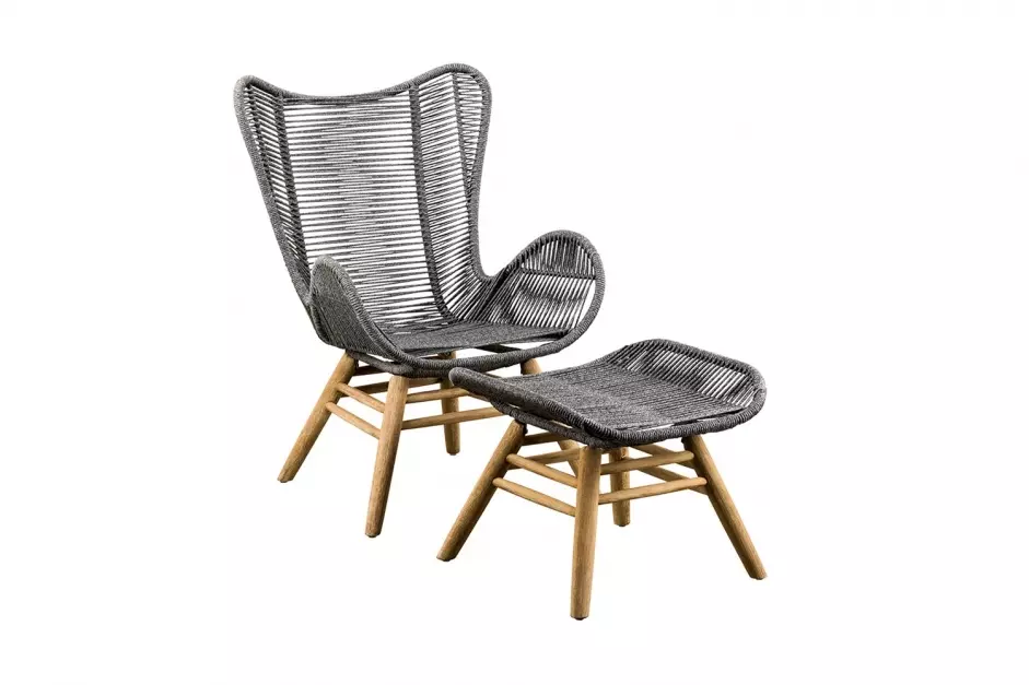 SUNS Kreta lounge chair with hocker Forest Green, FSC Eucalyptus