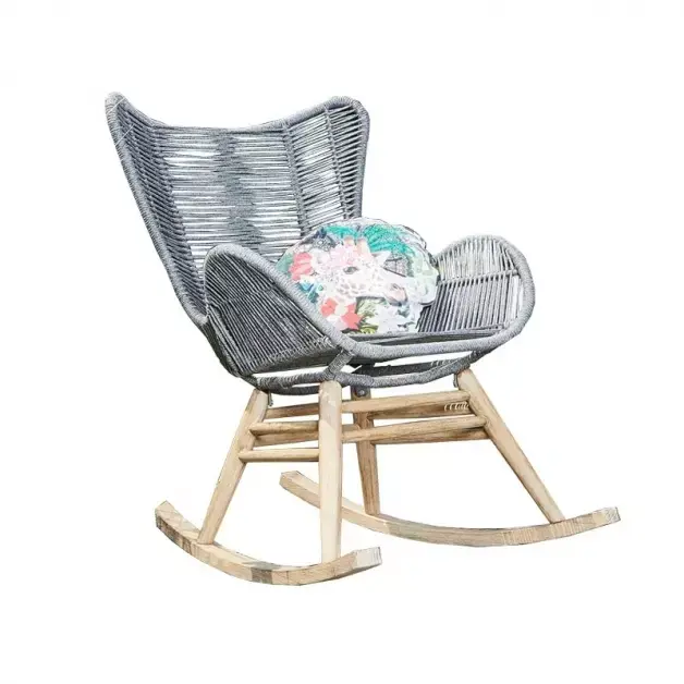 Boren Vakman Pelgrim Kreta Rocking Chair Grey Rope - Tuinmeubels.nl