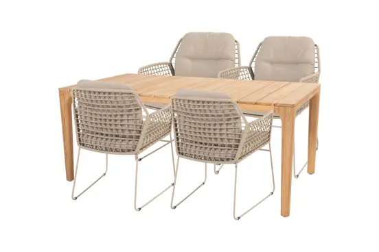 Liam tafel 180x100cm met 4 Albano stoelen, 4 Seasons Outdoor, Tuinmeubels