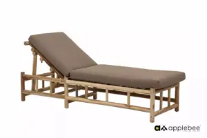 Ligbed Rooty teak met taupe kussen