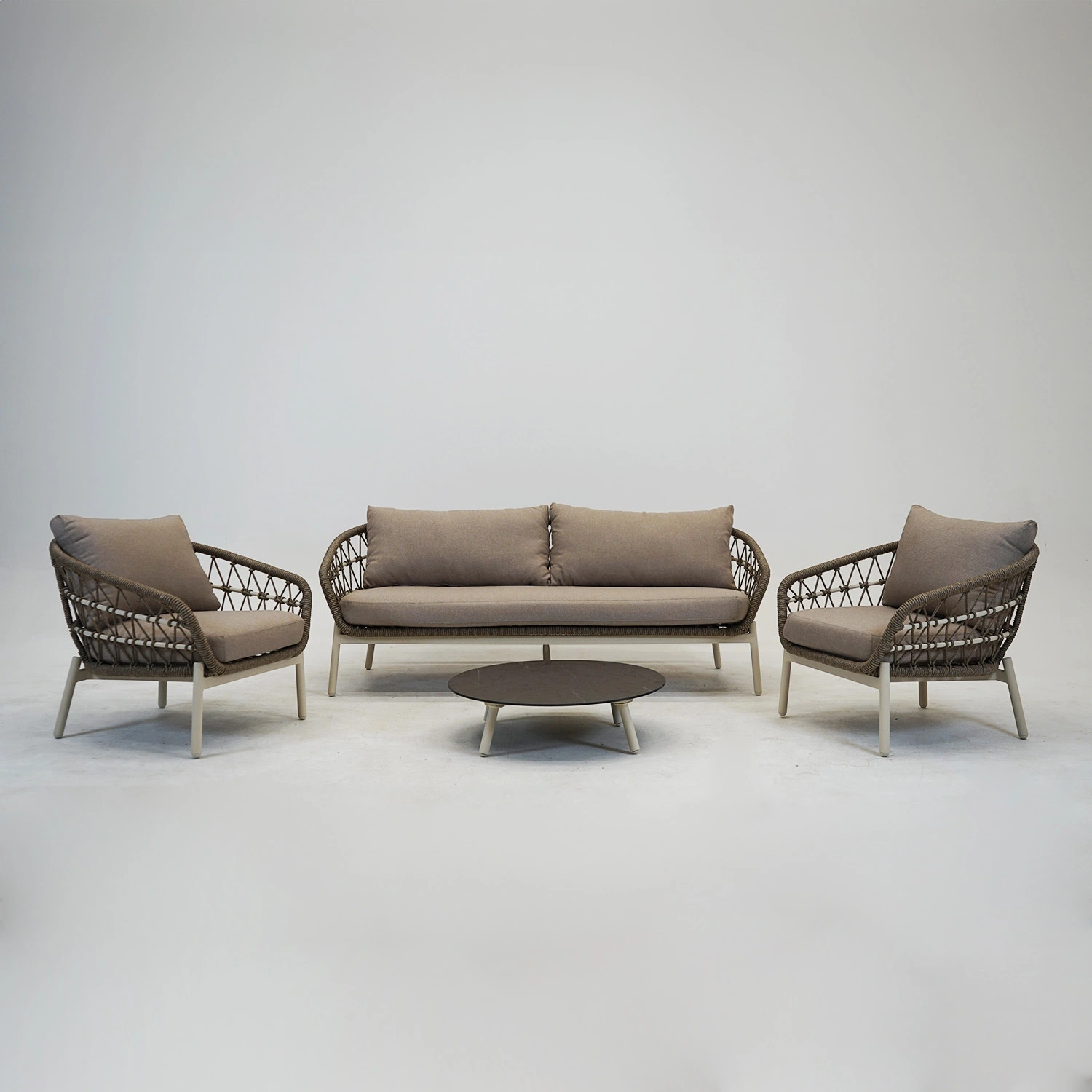 Loungeset Dakota Creme Bruin 4 delig Stoel Bank Aluminium Touw Buiten loungeset-dakota-creme-bruin-4-delig-stoel-bank-aluminium-touw-buiten