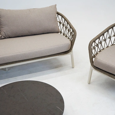 Loungeset Dakota Creme Bruin 4-delig Stoel Bank Aluminium Touw Buiten Tuinstoel Tuinbank Vita Lux - afbeelding 12
