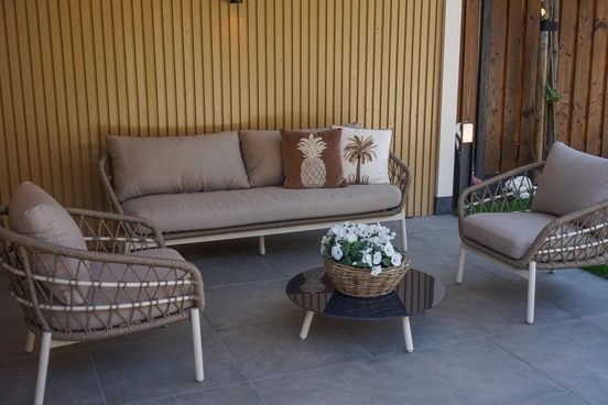 Loungeset Dakota Creme Bruin 4-delig Stoel Bank Aluminium Touw Buiten Tuinstoel Tuinbank Vita Lux - afbeelding 17