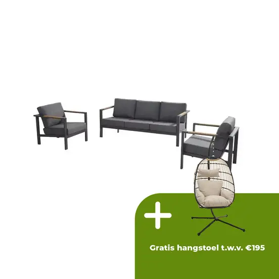 Loungeset Ginger Antraciet Bruin RVS Teak Bank Stoel Kussens Tuin Buiten 4SO - afbeelding 1