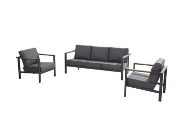 Loungeset Ginger Antraciet Bruin RVS Teak Bank Stoel Kussens Tuin Buiten 4SO