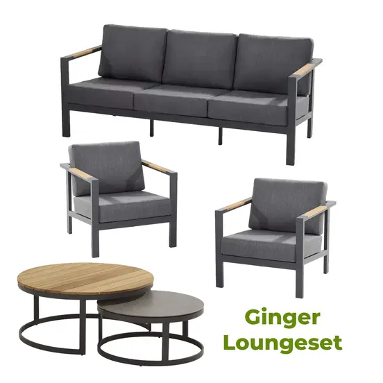 Ginger loungeset met salontafel rond (antraciet), 4 Seasons Outdoor, Tuinmeubels.nl