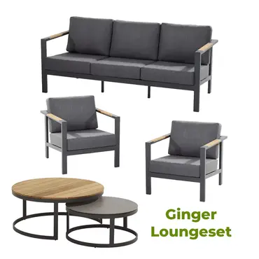 Ginger loungeset met salontafel rond (antraciet), 4 Seasons Outdoor, Tuinmeubels.nl