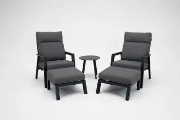 Loungeset Ohio antraciet met 2 down town voetenbankjes en tafeltje, VITA tuinmeubelen, tuinmeubels.nl