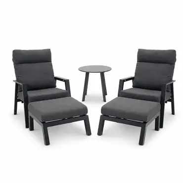 Loungeset Ohio antraciet met 2 down town voetenbankjes en tafeltje, VITA tuinmeubelen, tuinmeubels.nl