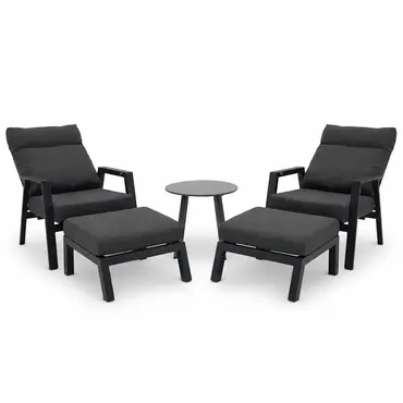 Loungeset Ohio antraciet met 2 down town voetenbankjes en tafeltje stand, VITA tuinmeubelen, tuinmeubels.nl