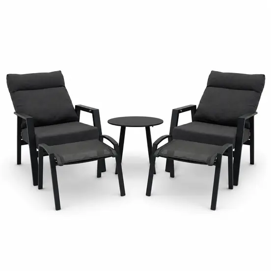 Loungeset Ohio antraciet met 2 Primero voetenbankjes en tafeltje loungestand, Vita Tuinmeubelen, tuinmeubels.nl