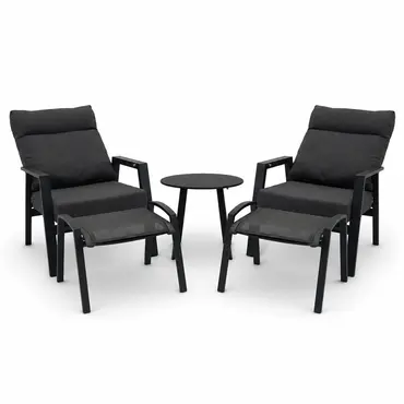Loungeset Ohio antraciet met 2 Primero voetenbankjes en tafeltje loungestand, Vita Tuinmeubelen, tuinmeubels.nl