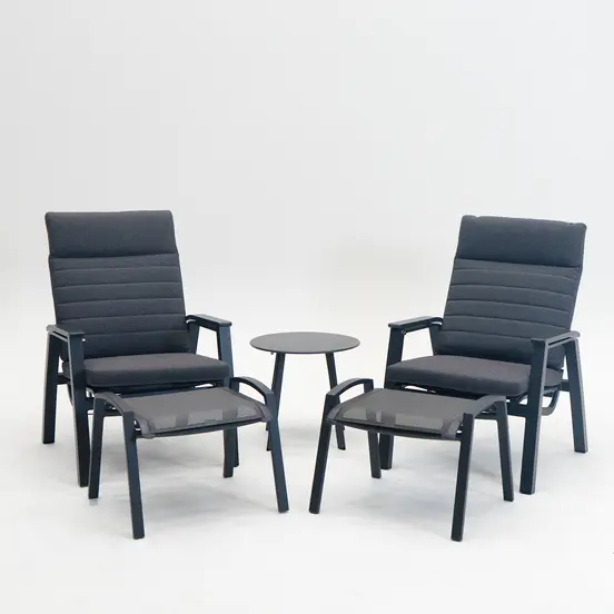 Loungeset Ohio antraciet met 2 Primero voetenbankjes en tafeltje - afbeelding 1