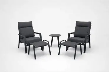 Loungeset Ohio antraciet met 2 Primero voetenbankjes en tafeltje, Vita Tuinmeubelen, tuinmeubels.nl