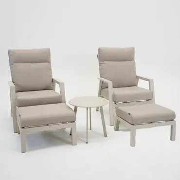 Loungeset Ohio Crème met 2 down town voetenbankjes en tafeltje