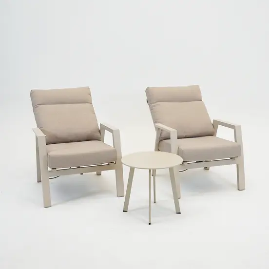 Loungeset Ohio Crème met 2 Primero voetenbankjes en tafeltje - afbeelding 2