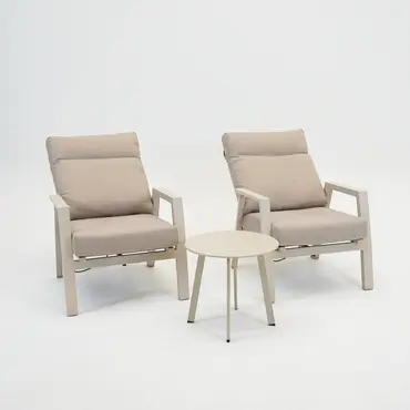 Loungeset Ohio Crème met 2 Primero voetenbankjes en tafeltje - afbeelding 2