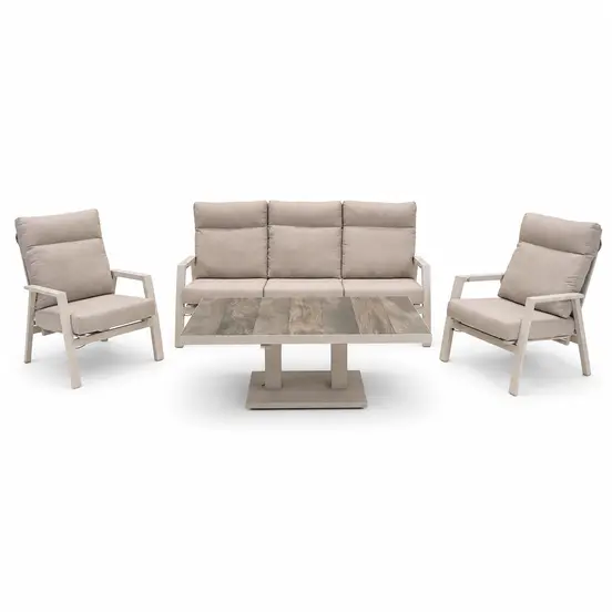 Loungeset Ohio crème met Prato loungetafel, Lesli Living, tuinmeubels.nl