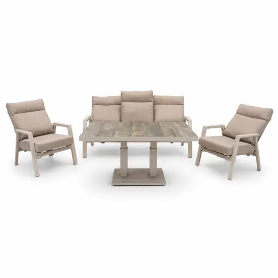 Loungeset Ohio crème met Prato loungetafel uitgeklapt, Lesli Living, tuinmeubels.nl