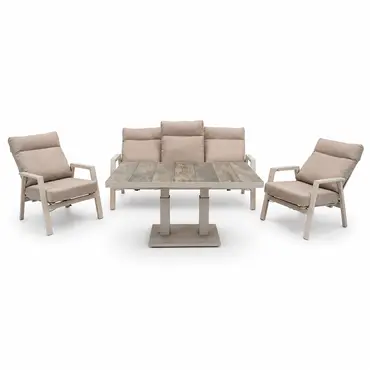 Loungeset Ohio crème met Prato loungetafel uitgeklapt, Lesli Living, tuinmeubels.nl