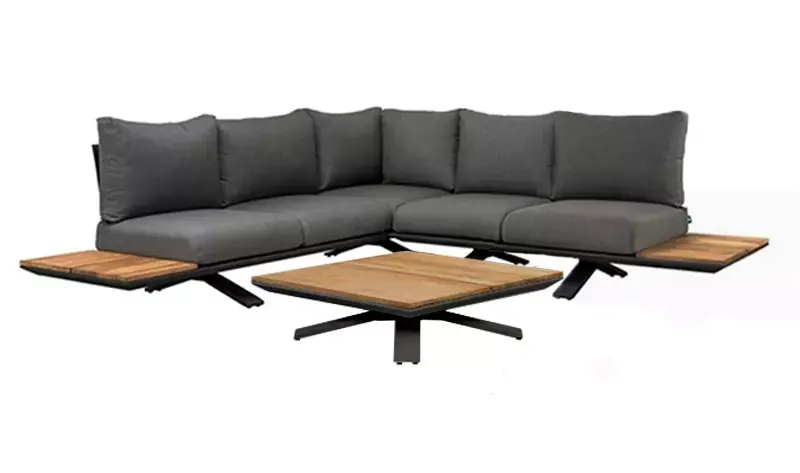 kast toenemen afstuderen Loungeset Stockholm 3-pers. New teak Light Antracite Mixed Wave tafel  90x90cm - Tuinmeubels.nl