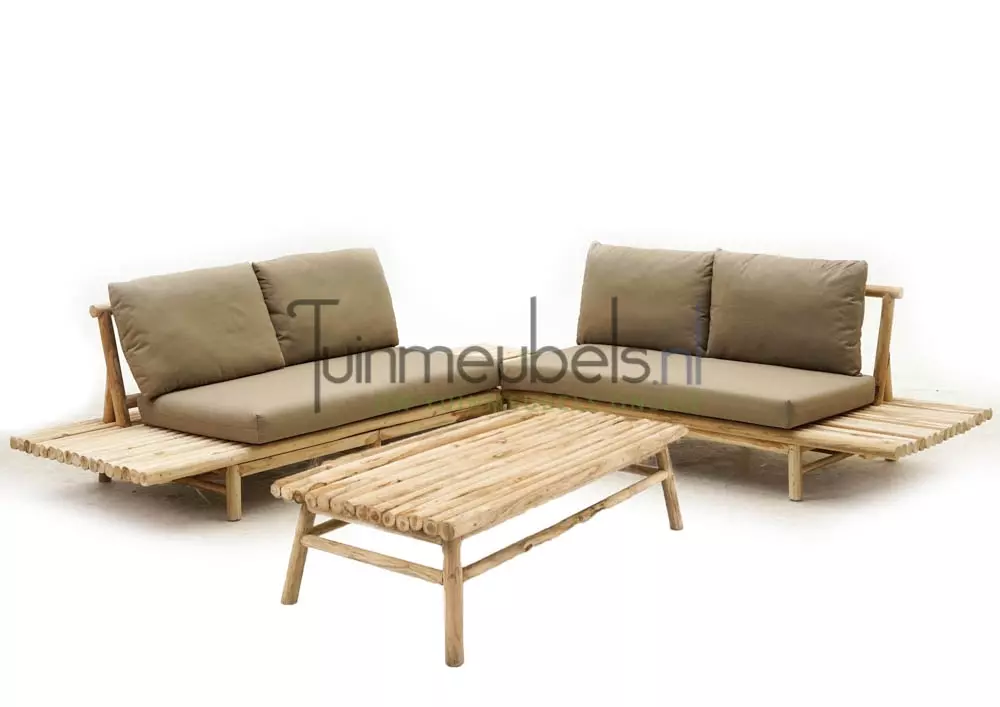 Loungeset Twiggy Klein met hoektafel met Rooty salontafel