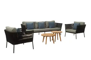 Loungeset Vita Reyna m. 3 zits bank - zwart - afbeelding 2