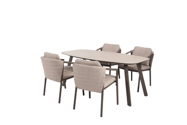 Manolo 180x95x75 cm met 4x Barolo dining stoel terre, 4 Seasons Outdoor, tuinmeubels.nl