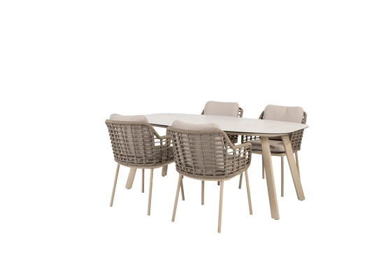 Manolo 180x95x75 cm met 4x Puglia dining stoel latte, 4 Seasons Outdoor, tuinmeubels.nl