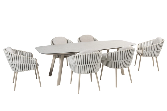 Manolo 240x103x75 cm met 6x Eva dining stoel latte set, 4 Seasons Outdoor, tuinmeubels.nl
