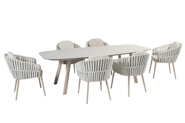Manolo 240x103x75 cm met 6x Eva dining stoel latte set, 4 Seasons Outdoor, tuinmeubels.nl