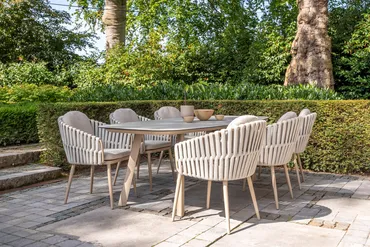 Manolo 240x103x75 cm met 6x Eva dining stoel latte sfeer, 4 Seasons Outdoor, tuinmeubels.nl