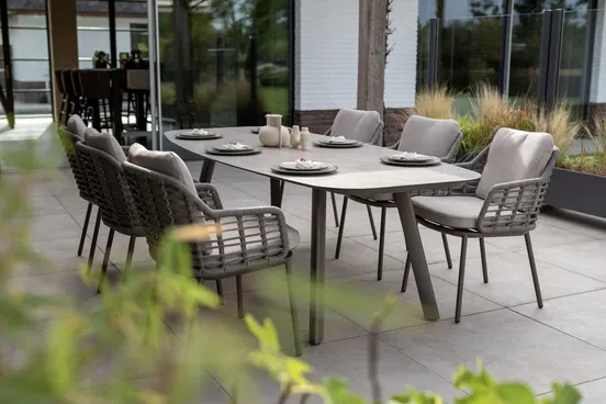 Manolo 240x103x75 cm met 6x Puglia dining stoel terre sfeer, 4 Seasons Outdoor, tuinmeubels.nl