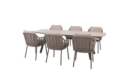 Manolo 240x103x75 cm met 6x Puglia dining stoel terre, 4 Seasons Outdoor, tuinmeubels.nl