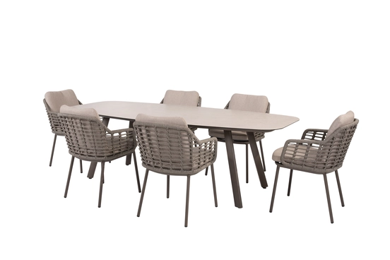 Manolo 240x103x75 cm met 6x Puglia dining stoel terre set, 4 Seasons Outdoor, tuinmeubels.nl