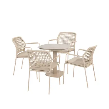 Manolo tafel 75x75x75 cm met 4 Barista stoelen latte, 4 Seasons Outdoor, tuinmeubels.nl