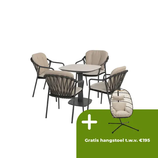 Manolo tafel 75x75x75 cm met 4 Manitoba stoelen Antraciet - afbeelding 1