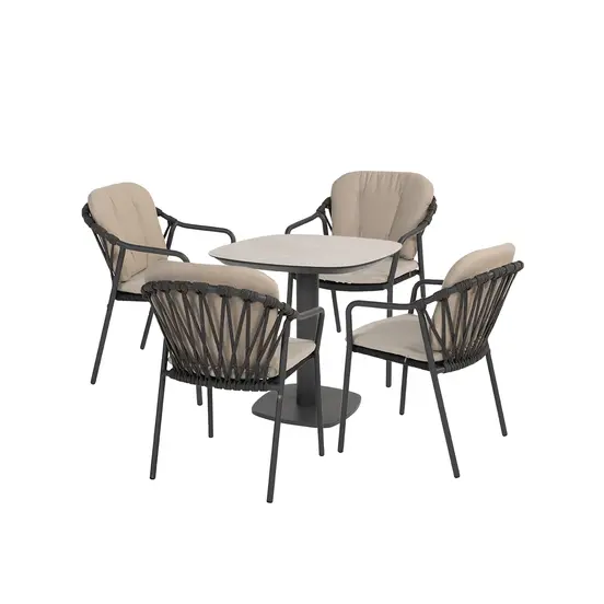 Manolo tafel 75x75x75 cm met 4 Manitoba stoelen Antraciet, 4 Seasons Outdoor, tuinmeubels.nl
