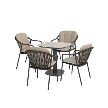 Manolo tafel 75x75x75 cm met 4 Manitoba stoelen Antraciet, 4 Seasons Outdoor, tuinmeubels.nl