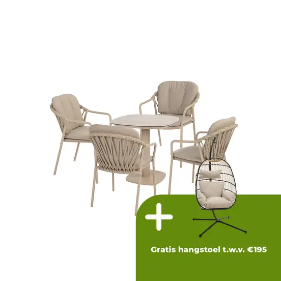 Manolo tafel 75x75x75 cm met 4 Manitoba stoelen latte - afbeelding 1