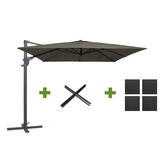 Monaco III Flex l300b300cm Grijs met Kruisvoet en Parasolvoettegels, Lesli Living, Tuinmeubels