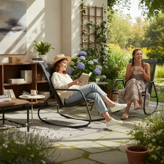 Noa rocking chair graphite/grijs sfeerfoto, Pro Loisirs, tuinmeubels