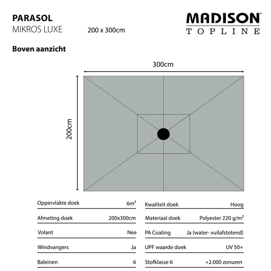 Parasol mikros 200x300cm taupe - afbeelding 3