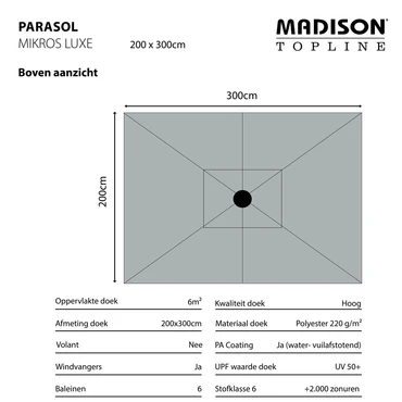 Parasol mikros 200x300cm taupe - afbeelding 3