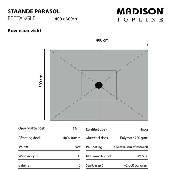 Parasol rectangle uitgetekend 2, Madison, tuinmeubels