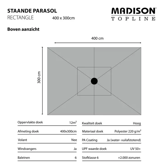 Parasol rectangle uitgetekend 2, Madison, tuinmeubels
