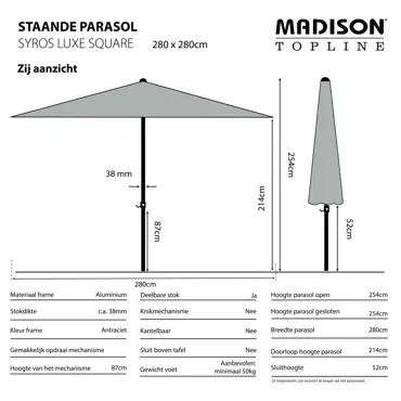 Parasol Syros Luxe uitgetekend, Madison, tuinmeubels.nl