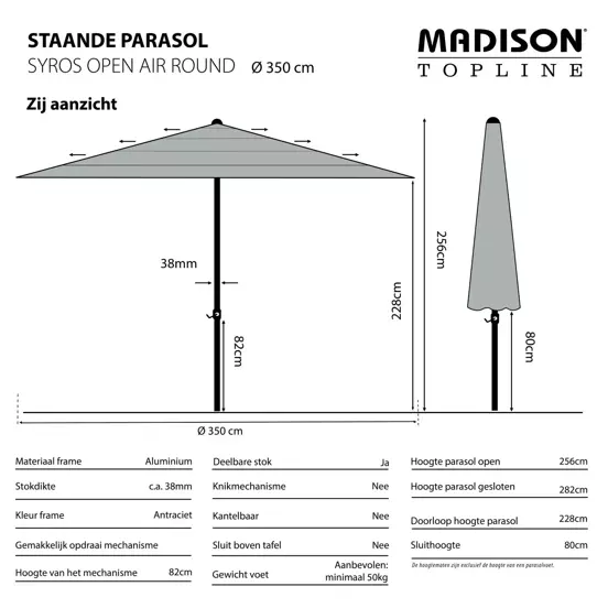 Parasol Syros Open Air uitgetekend, Madison, tuinmeubels.nl
