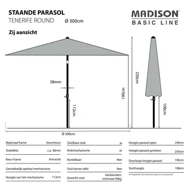 Parasol Tenerife uitgetekend, Madison, tuinmeubels.nl